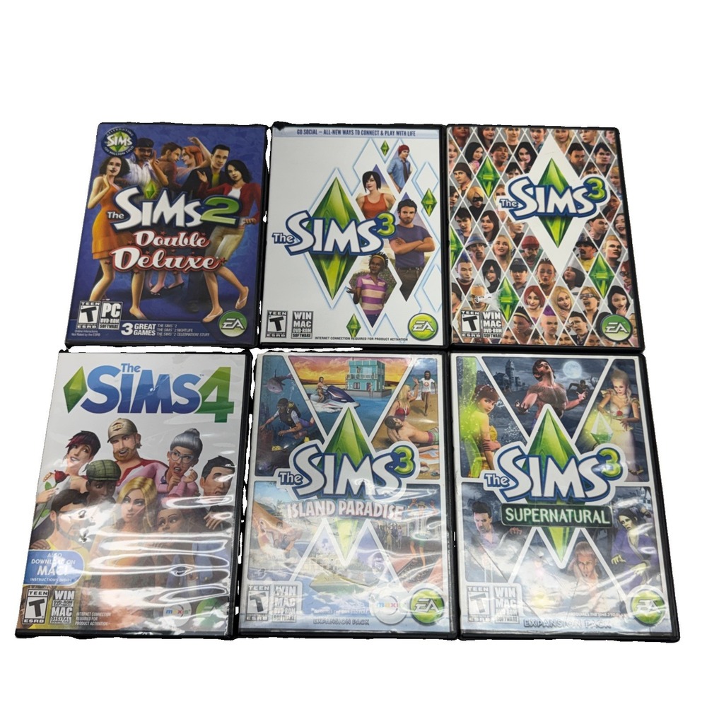 PC Game Lot of 6 – The Sims 2 Deluxe, The Sims 3, The Sims 4 & Expansions